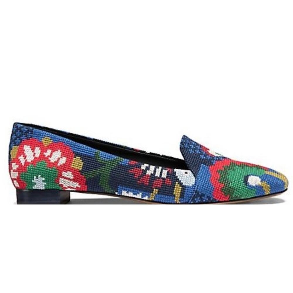 Tory Burch Sadie Needlepoint Flats Loafer Leather Shoes Size 8
